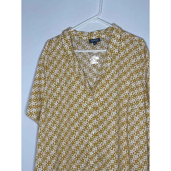 Modcloth Button Front Short Sleeve Flowers Shirt Mustard Yellow Retro Shirt 4X - Picture 2 of 7